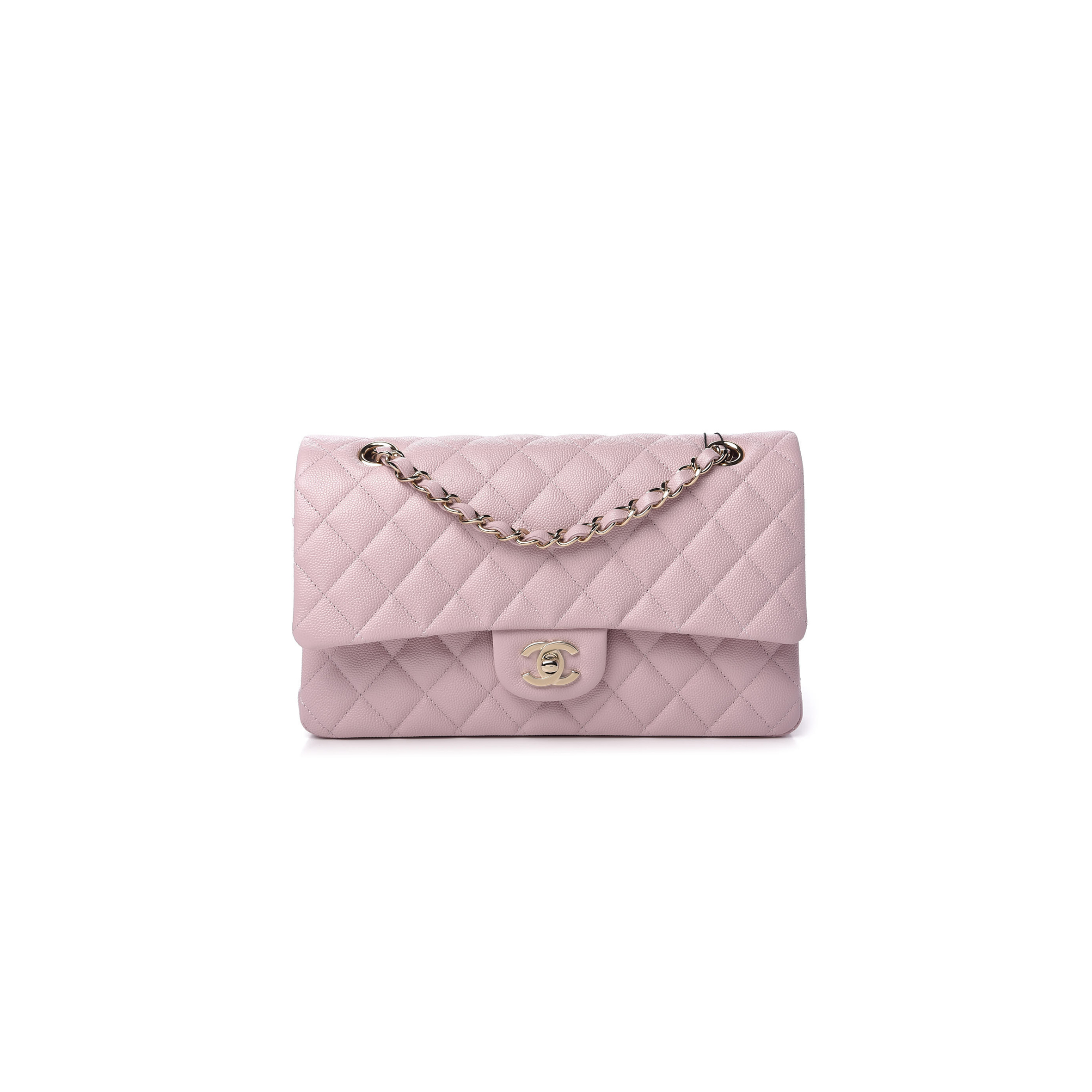 CHANEL CAVIAR QUILTED MEDIUM DOUBLE FLAP LIGHT PINK (25.5*14*6.5cm)